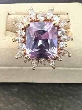 Lavender Halo Cocktail Ring with Clear Accents